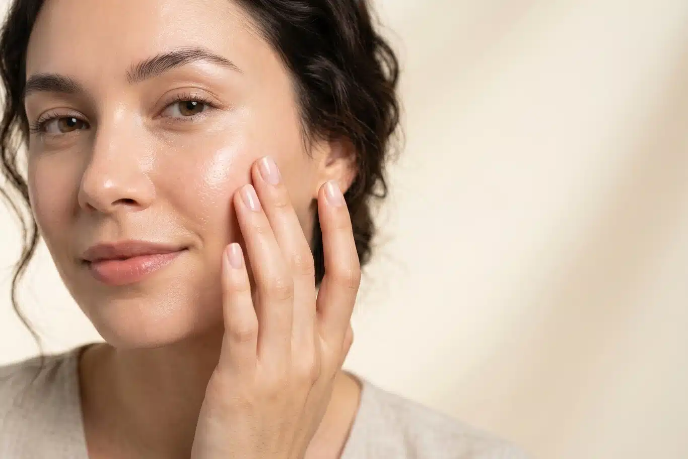 clear smooth skin woman on her glowing face with soft natural light